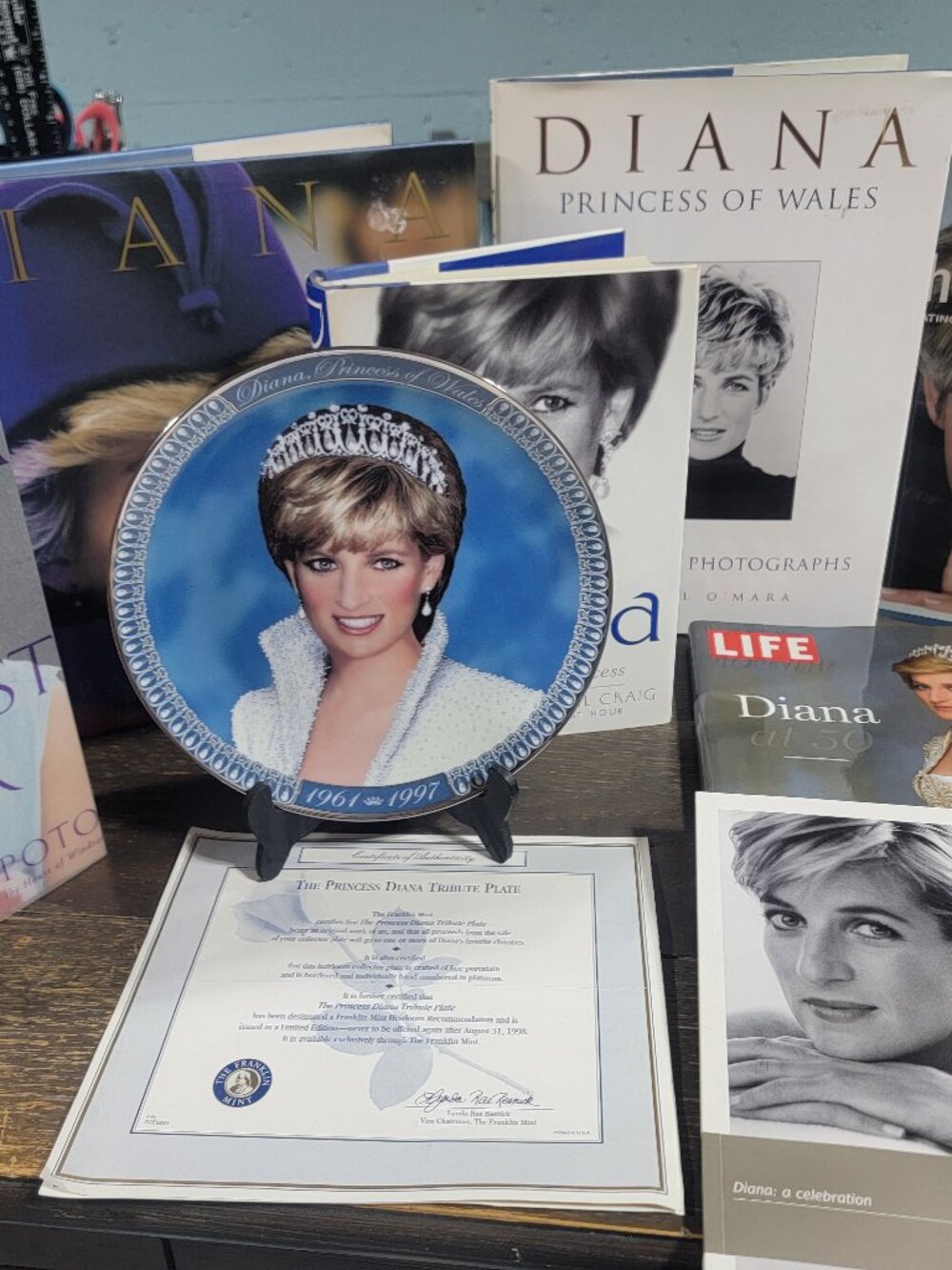Princess Diana Collection Collectible Plate and 7 Books